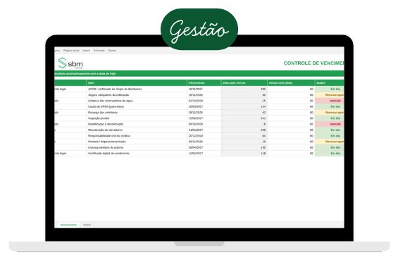 Notebook com o controle de vencimentos