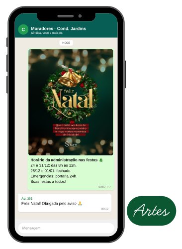 Celular com um comunicado de fim de ano no grupo do condomínio